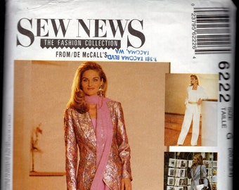 MCCALL'S 6222  Misses' Fab 90's Lined Jacket, Camisole, Skirt in Two Lengths, Wide Legged Pants, and Scarf, Sizes 20-22-24, UNCUT