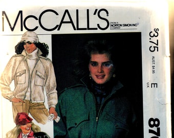 Retro 80's McCall's 8705 From The Brooke Shields Collection, Bomber or Baseball Jacket w/Epaulets, Raglan Sleeves, Zip Front, Size 6-8