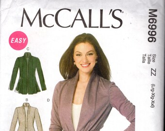 McCall's 6996 Misses' Close-Fitting, Unlined Casual, Yet Elegant Cover-Up Jacket, Sizes 16-26, UNCUT