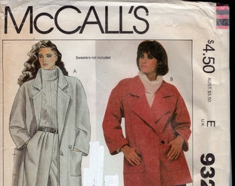 Retro 80's Liz Claiborne Designer McCall's 9324 Misses' Oversized Coat, Or Jacket, And Front Pleated Pants, Size 12, UNCUT