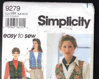 90's Simplicity 9279 Misses' Fashion Wardrobe Extender Vests With Fun Trim Variations, Sizes 6-8-10-12, UNCUT