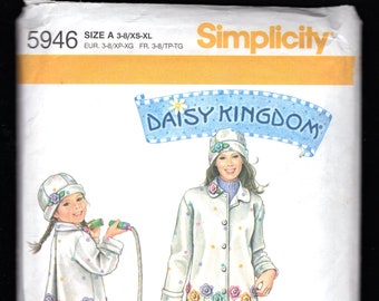 Daisy Kingdom Simplicity 5946 Child's And Misses' Jackets w/ Button Front Cuffed Sleeves, Pleated Back, And Hat, Sizes 3-8, & 6-24, UNCUT