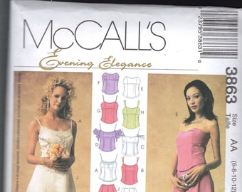 McCall's 3863 Misses' Two Piece Evening, Bridal, Prom, Opera Gown, w/Interchangable Tops, & Skirts, Straps Or Strapless, Sizes 6-12, UNCUT