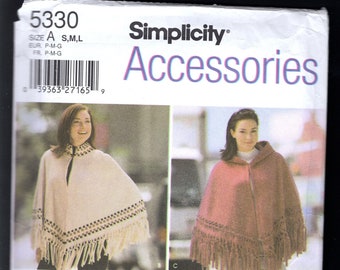 Simplicity 5330 Misses' Fashion Capes And Ponchos With Or Without Hoodie, Fun Trim And Fringe Interest, Sizes 10-20, UNCUT