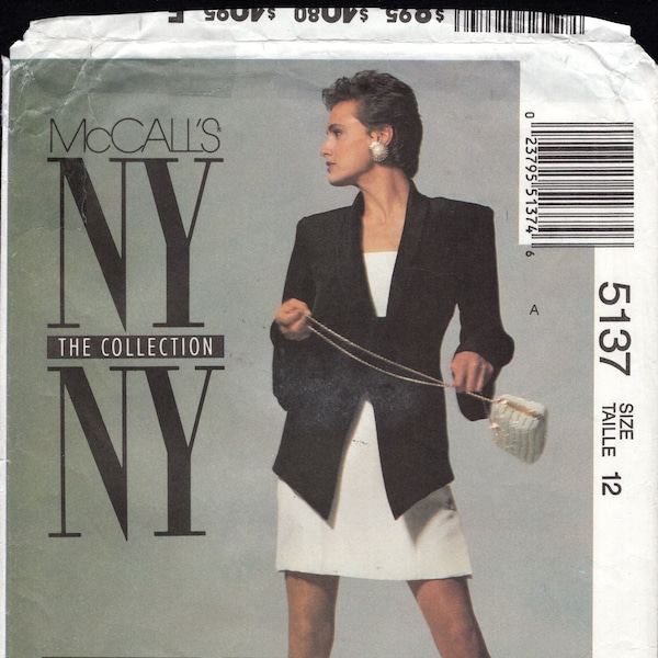 90's McCall's 5137 NYNY Misses' Semi Fitted Princess Seamed Jacket, Bolero Jacket, And Slim Fit Princess Seamed Dress, Size 12, UNCUT