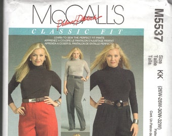 McCall's 5537 Women's Classic Fit Pants, And Cropped Pants, With Fly Front Or Back Zipper, Pleats, And Slant Pockets, Sizes 26W-32W, UNCUT