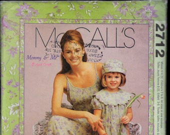 McCall's 2712 Misses' Dress with Tucked Bodice and Little Girl's Dress with, Empire Waist and Hat, Sizes Misses' 8-22, & Girl's 3-8, UNCUT