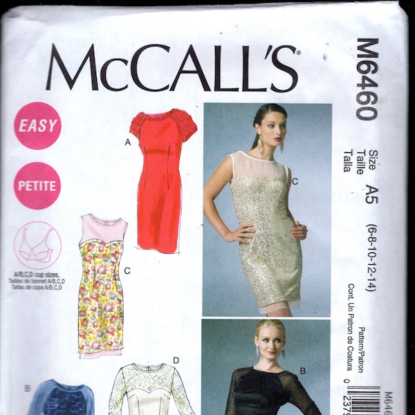 McCall's 6460 Misses' Fitted Dress, May Be Created with Sheer Fabric Sleeves, Upper Yoke, Sizes 8-10-12-14, UNCUT