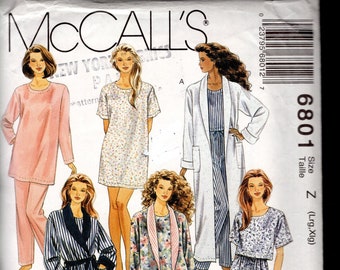 McCall's 6801 Fab 90's Misses' Hotel Spa Robe, Tunic, Top, Pants and Shorts Lounger Set, Sizes 16-18, 20-22, UNCUT