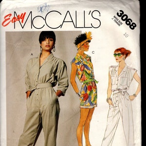 McCall&#39;s 3068 Retro 80&#39;s Misses&#39; Jumpsuit or Romper with Long or No Sleeves, Pleated Shoulders, Epaulette, & Pocket Options, Size 10, UNCUT