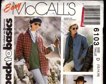 Fab 90's McCall's 6103 Misses' Iconic Barn Coat, Loose Fitting Button Front, Rolled Cuffs, Sizes 12-14-16, UNCUT