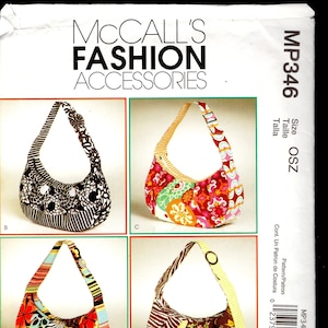 McCall's 346 Shoulder Bags with Contrast Lining and Inside Pockets, Size 14" X 7", UNCUT