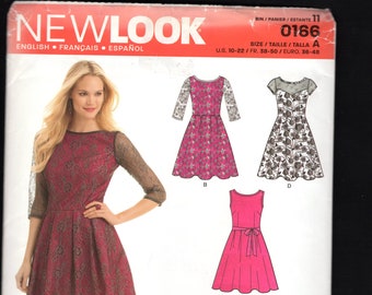 New Look 0166 Misses' Dresses, With Fitted Bodice, Round Neckline, 3/4, Short, Or No Sleeves, And Loosely Pleated Skirt, Sizes, 10-22, UNCUT