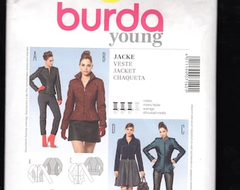 Burda 7140 Avant Garde Zip Front Fitted Jacket, With Princess Seams, At Waist, Or With Peplum, Sizes 6-8-10-12-14-16, (EUR 32-42), UNCUT