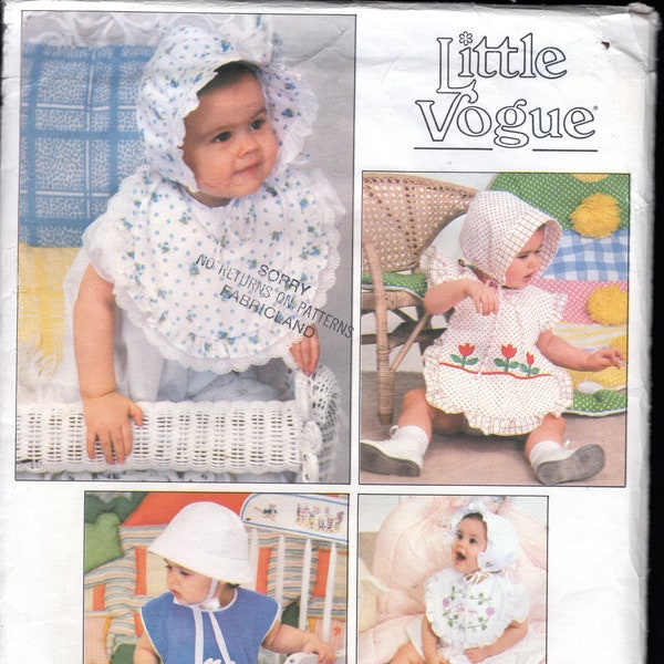 Vintage 80's Little Vogue 2177 Toddler's Bibbs, And Bonnets, With Apron Bib Styles, Dribble Bibs, And 4 Different Little Bonnets, UNCUT