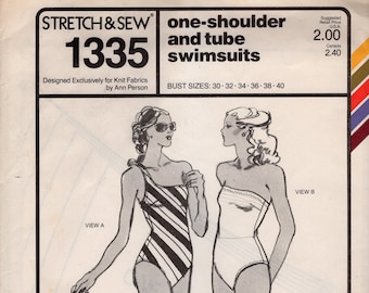 Stretch & Sew Misses' One-Piece Swimsuits with One-Shoulder Strap, or Strapless, Sizes 30-40" Bust, UNCUT