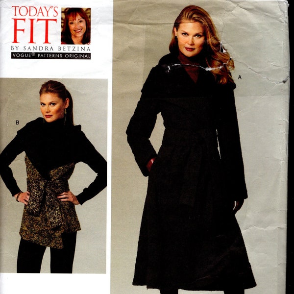 Vogue 1276 Misses' Hooded Wrap Coat, and Vest with Tie Belt, Loose Fitting, Lined, Side Pockets, Sizes 32-55" Bust, UNCUT