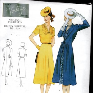 Vogue 2669 Reprint From 1939, Misses&#39; Short Sleeved Dress with Flared Skirt, and Fitted Long Sleeved Coat w/Tie Closure, Size 6-8-10, UNCUT