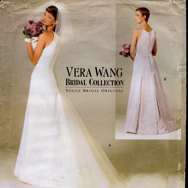 Fab 90's Vogue 2118 Designer Vera Wang Misses' Floor Length Bridal Gown, Close-Fitting, Princess Seamed, Flared Skirt, Sizes 6-8-10, UNCUT