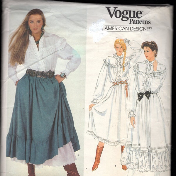 Vogue 2881 80's American Designer Ralph Lauren Misses' Victorian Rockabilly Skirt, Dress, and Top, w/Eyelet, Ruffles, Size 8, Read Details