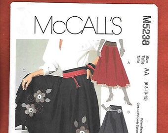 McCall's 5238 Misses' Folkloric Skirt, Full Skirt With Waistband And Hem Embellishments, Sizes 6, 8, 10, 12, UNCUT