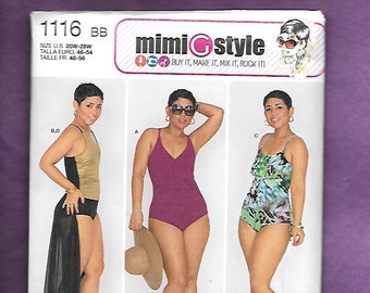 Trajes de baño de una pieza Simplicity 1116 para mujer, con falda cruzada, tallas 20W a 28W, sin cortar
