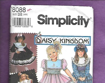 Daisy Kingdom Einfachheit 8088 Kleines Mädchen Kleider W / lange oder kurze Puffärmel, Rüschen, versammelten Rock, Größen 5-6X, CUT, lesen Details