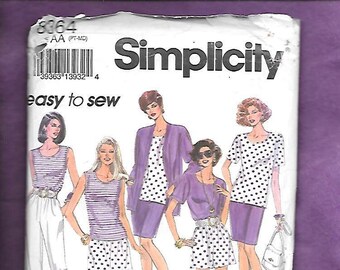 Retro 90's Simplicity 8364 Misses' Ensemble With Tops, Shorts, Skirt, Pants, And Tunic Length Jacket, Sizes 6-8, 10-12, 14-16, UNCUT