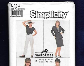 Retro 80's Simplicity 8116 Misses' Wardrobe, With Pull On Skirt, Pants, And Shorts, Pullover Top, And Unlined Jacket, Sizes 8-12, UNCUT