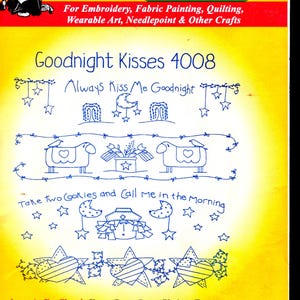 Vintage Aunt Martha&#39;s Hot Iron Transfers #4008 &quot;Goodnight Kisses, Embroidery Project, UNOPENED ENVELOPE