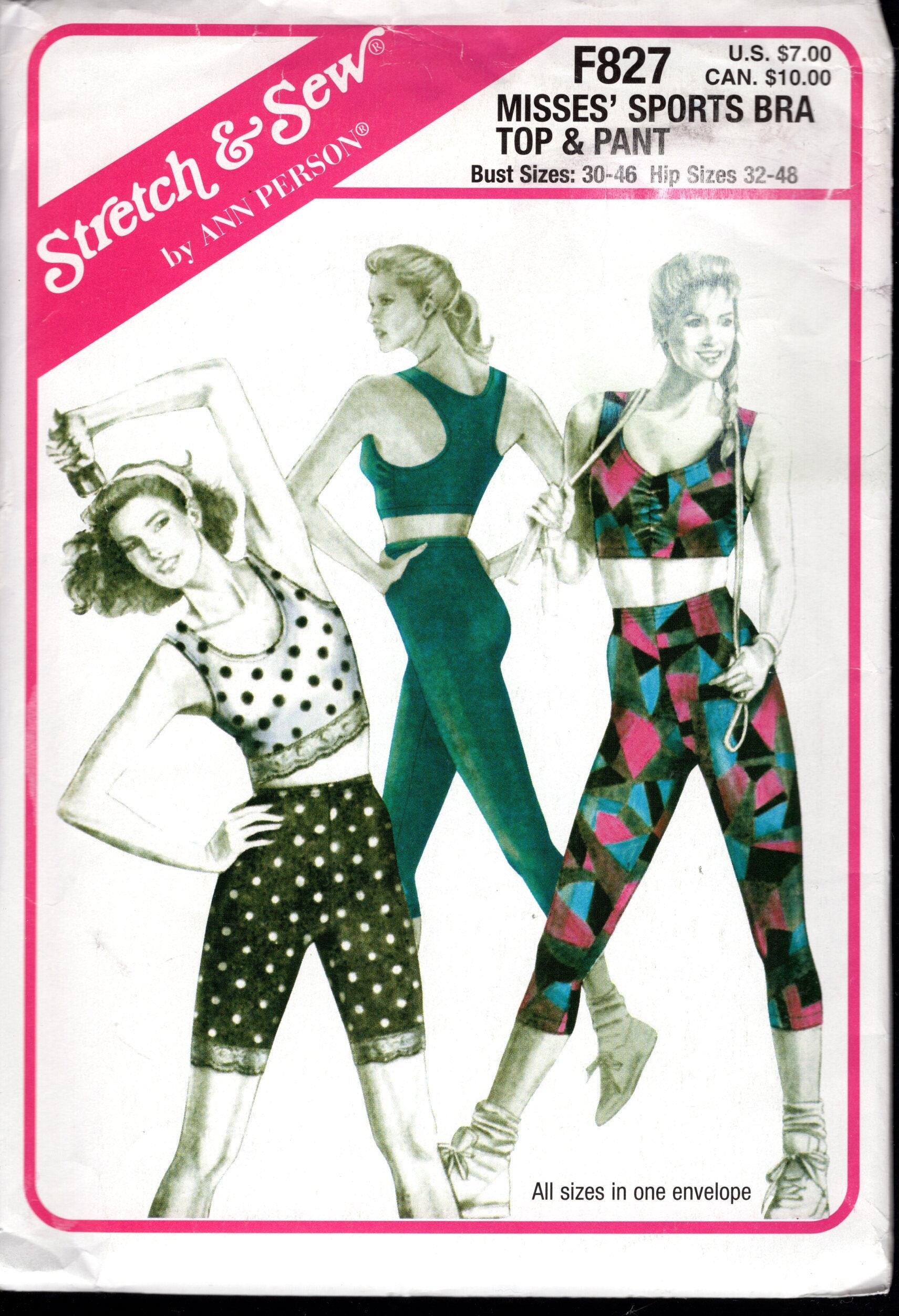 Stretch & Sew F827 Fab 90's Misses' Sports Bra Top and Mid-calf Pants/ leggings, a Great Workout Outfit, Bust Sizes 30-46 , UNCUT -  Canada