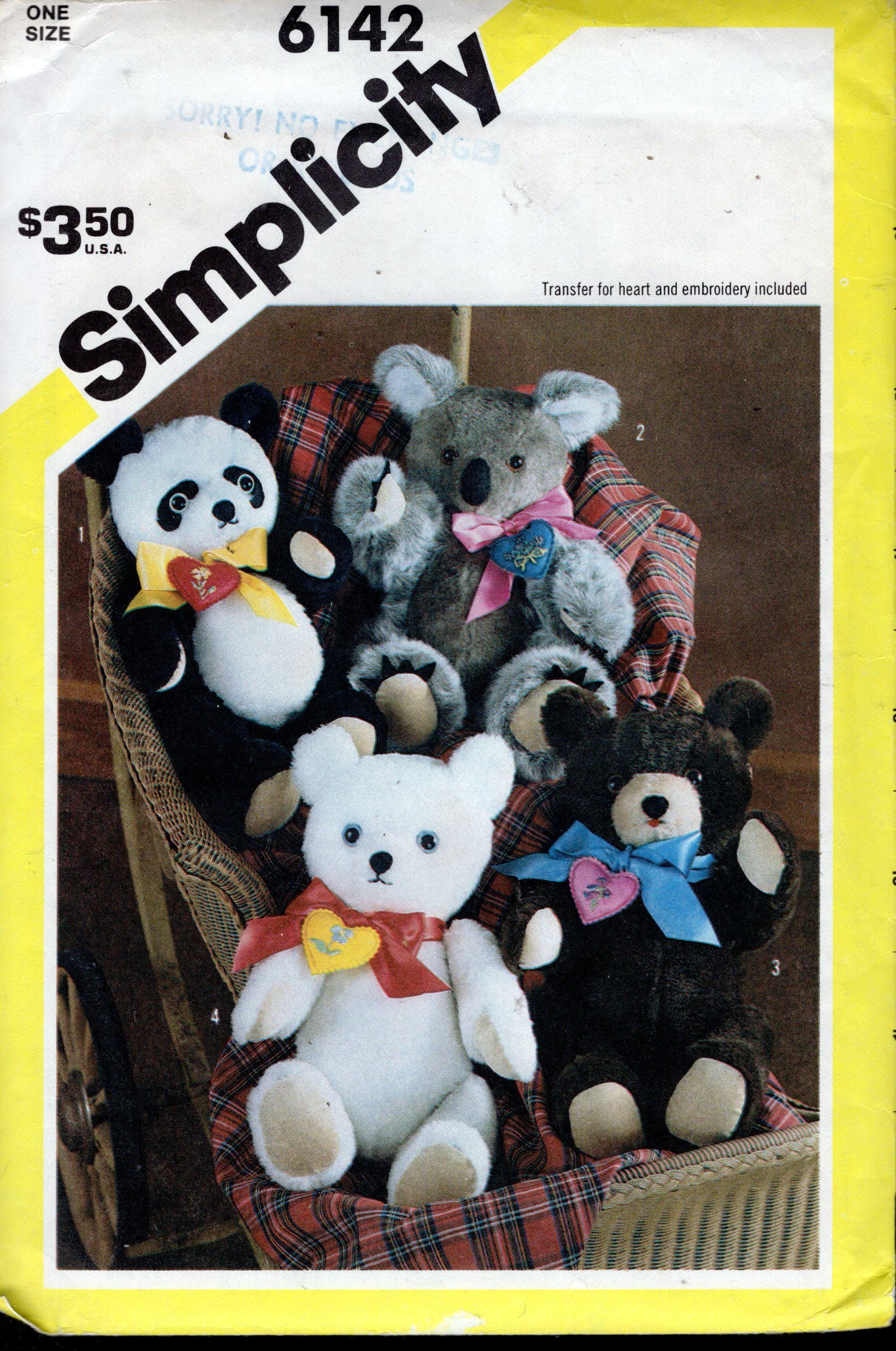 Simplicity 6142 Plush Stuffed Animals, 