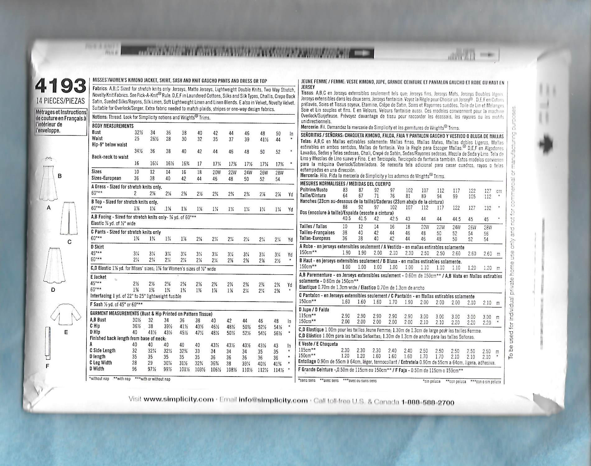 Simplicity 4193 Misses' Easy to Sew Wardrobe Pattern