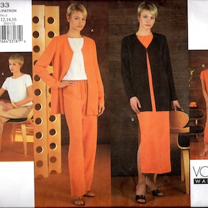 Vogue 2533 Misses&#39;  Loose-Fitting, Shift Dress or Top w/Short Sleeves, Comfy Pants, & Long Jacket, Sizes 12-16, Partially Cut, Read Details