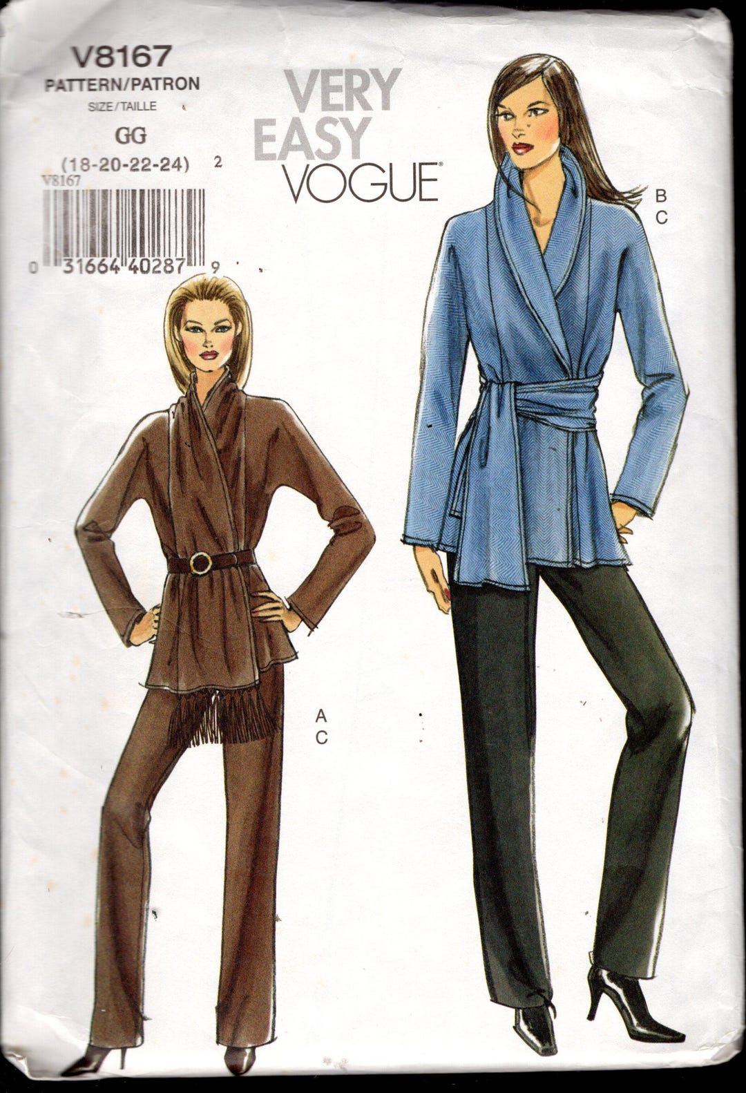 Vogue 8167 Misses' Wrap Jacket With Front Princess Seams, and Dolman ...