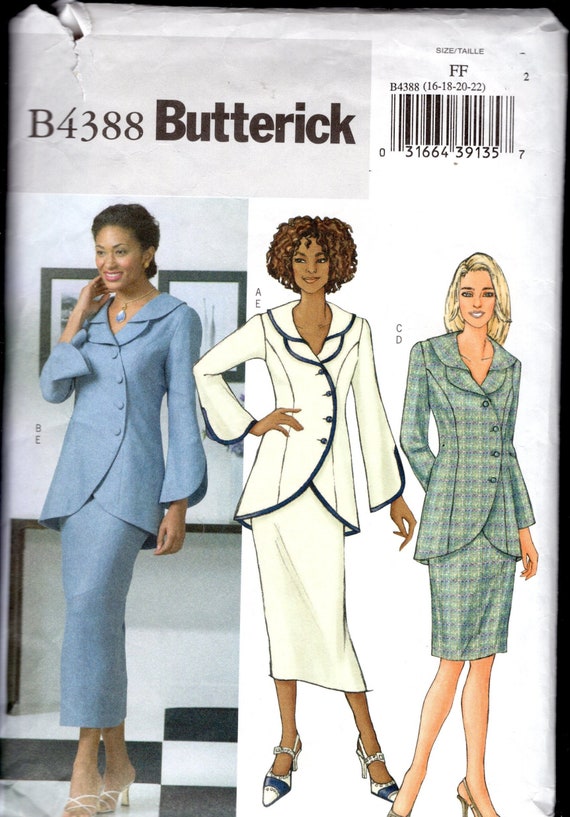 Butterick 4388 Misses' Unlined Princess Seamed, Below the Hip Jacket, and  Mid-knee, or Ankle Length Skirt, Sizes 16-22 