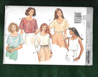 Classic Vintage 90's Butterick 3266 Misses' Top With Neckline And Sleeve Variations Sizes 6-8-10, Read Details