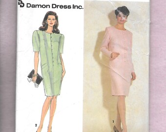 Vintage 1991 Simplicity  7370 Misses' Dress By Damon Dress Inc. With Long Or Short Sleeves, Jewel Neckline, Sizes 10 To 18, UNCUT