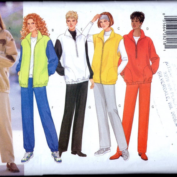 Fab 90's Butterick 5702 Misses' Zip Up Casual Jacket, Vest, or Pullover, and Tapered Pants, with Elastic Waist, Sizes 12-14-16, UNCUT