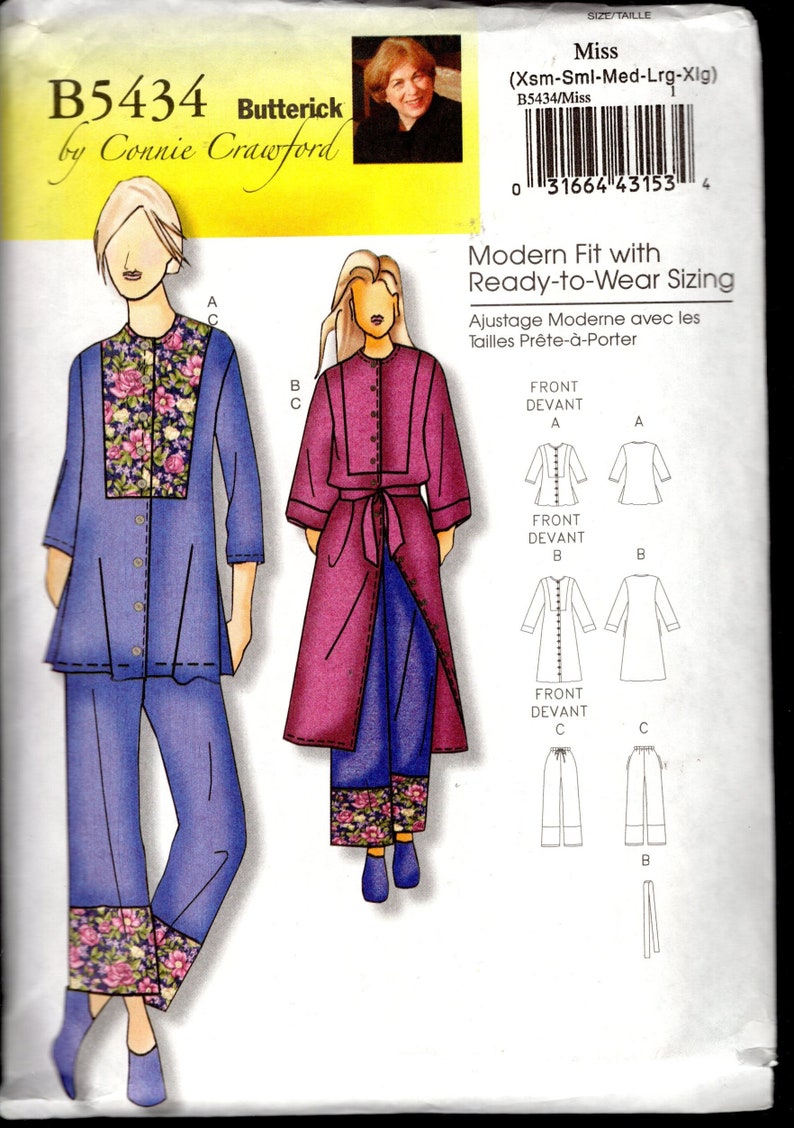 Butterick 5434 Connie Crawford Designs Misses' Robe, Top and Pants ...