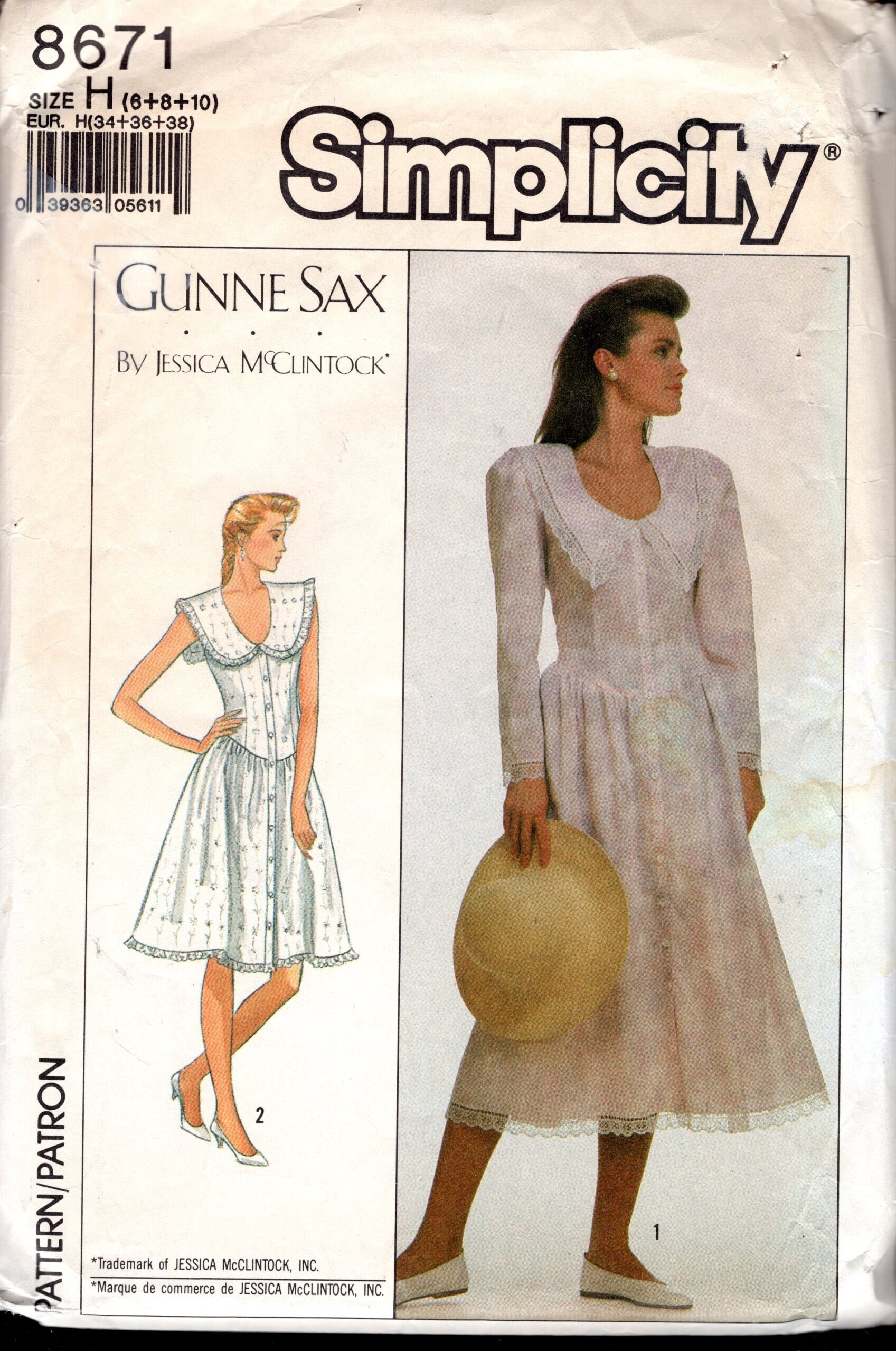 Simplicity 8671 Retro 80's Gunne Sax by Jessica Mcclintock Misses' Semi-fitted Dress With Sailor Collar, Size 6-8-10, CUT Read Details - Etsy Simplicity 8671 Retro 80's Gunne Sax by Jessica Mcclintock Misses' Semi-fitted Dress With Sailor Collar, Size 6-8-10, CUT Read Details - Etsy