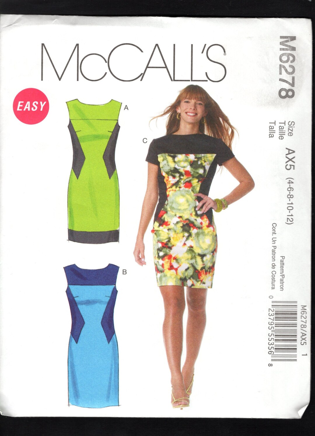 Mccall's 6278 Misses' Figure Flattering Color Block Side Panel Dress ...
