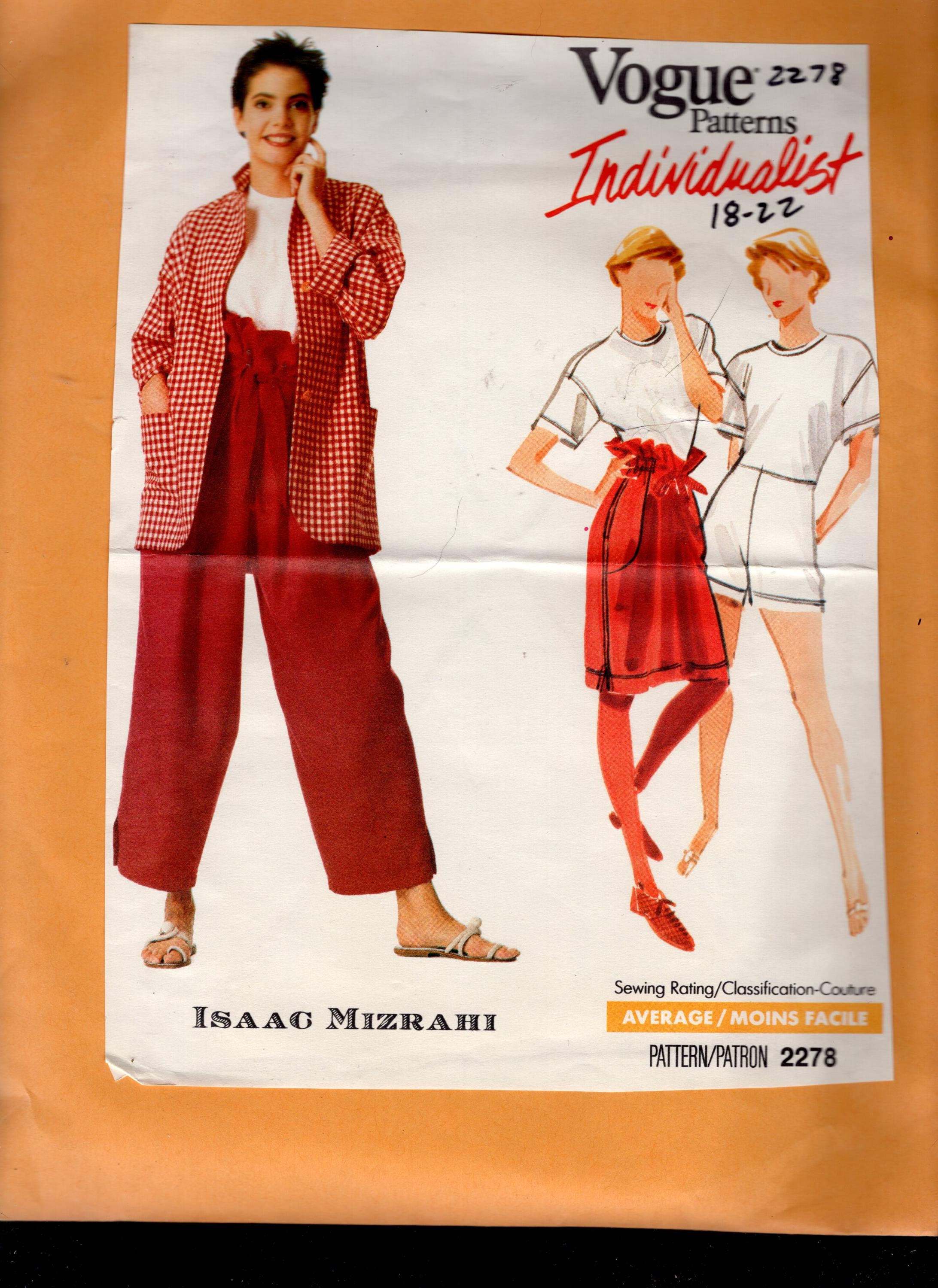Vogue 2278 Designer Isaac Mizrahi Misses' Paper Bag Waist Loose