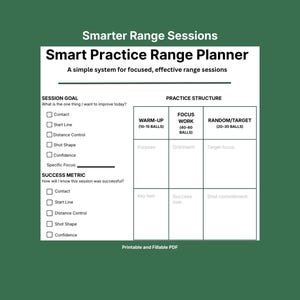 Golf Practice Planner Printable & Fillable PDF | Smart Range Session Planner for Focused Practice | Golf Improvement Tool