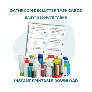 Cartões de Tarefas para Organizar o Banheiro | Sistema de Organização de 10 Minutos para Imprimir
