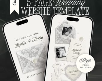 Old Money Ivory Lace Wedding Website Template with RSVP: Timeless Elegant White Editable Canva Envelope Invitation Site (Digital Download)