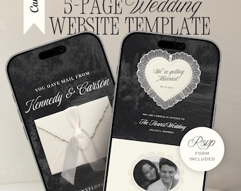 Old Money Ivory Lace Wedding Website Template with RSVP: Luxury Black & White Editable Canva Envelope Invitation Site (Digital Download)