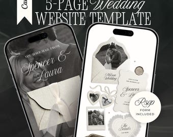 Old Money Wedding Website Template with RSVP: Elegant Classic Ivory Editable Canva Envelope Invitation Site (Digital Download)