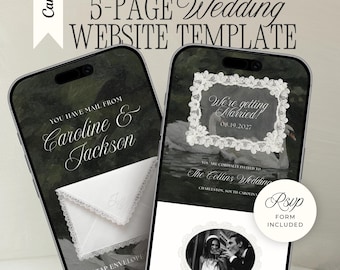 Old Money Lace Wedding Website Template with RSVP: Romantic Swan Editable Canva Envelope Invitation Site (Digital Download)