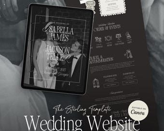 Black & Ivory Wedding Website Template with RSVP: Old Money Editable Canva Invitation Site (Digital Download)